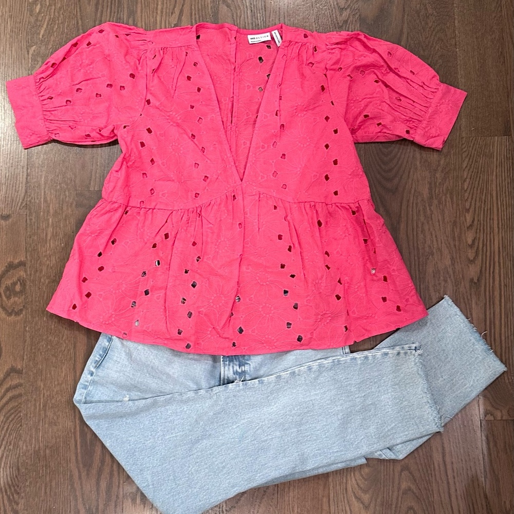 ASOS DESIGN puff sleeve top in hot pink